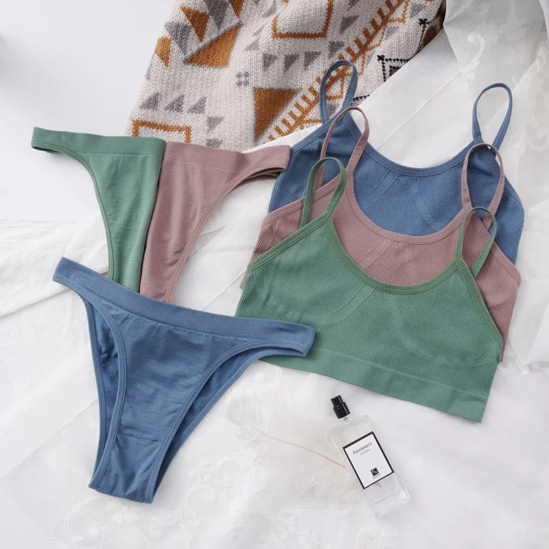 Women Bra Set Panties Sexy Push Up Bralette Female Seamless Underwear Tank Crop Tops Sports Lingerie Brassiere Set