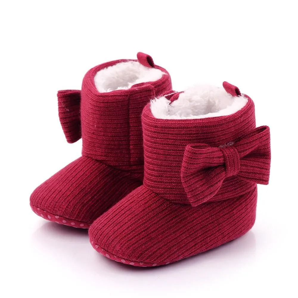 Newborn Toddler Baby Girls Boys Snow Boots, Soft Sole Anti-Slip Crib Shoes Winter Warm Cozy Bowknot Booties Winter Warm