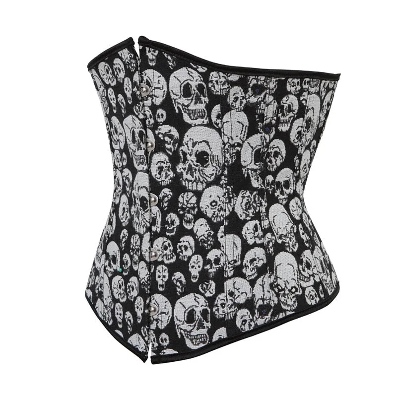 Sapubonva women corset bustier tops steel boned underbust corset plus size skull cupless brocade burlesque basque corselet sexy