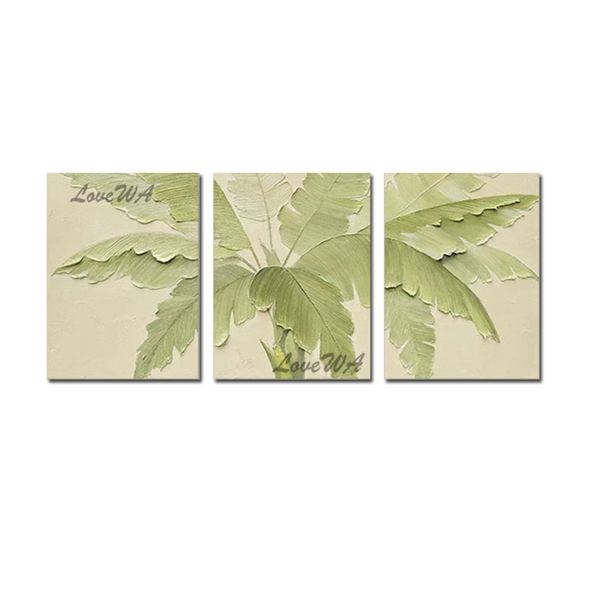 3PCS Leaf Abstract Canvas Unframed Modern European Art Picture Acrylic Painting Decorative Items Plant 3d Paintings On The Wall