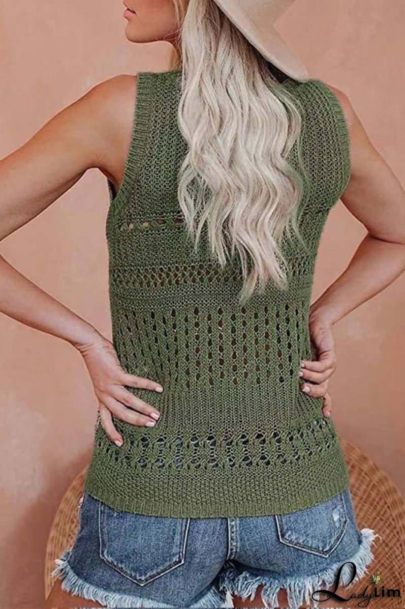 V Neck Sleeveless Hollow Out Knit Vest（2 Colors）