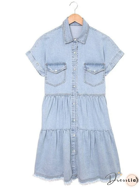 Denim Dress with Ruffles
