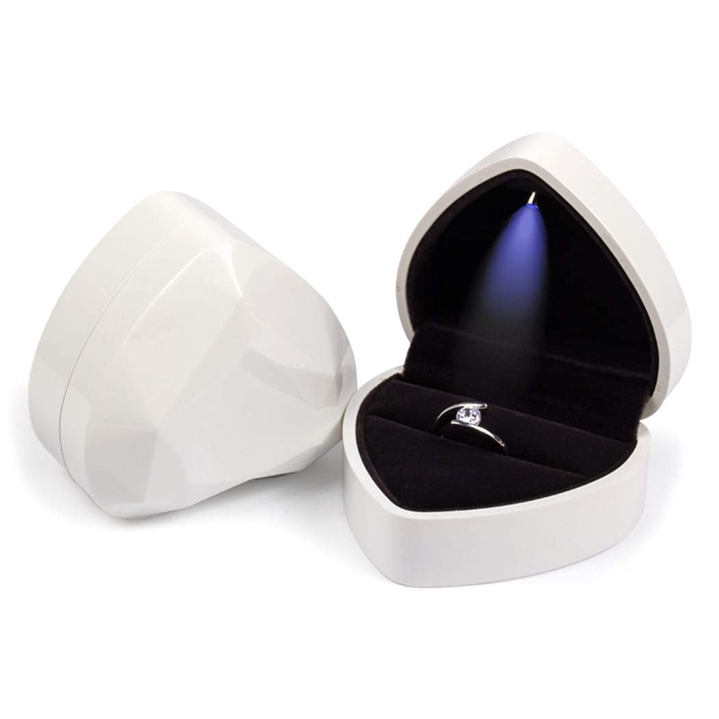 Heart Shaped Ring Box LED Light Engagement Ring Boxes Jewelry Gift Box for Proposal Wedding Valentine's Day