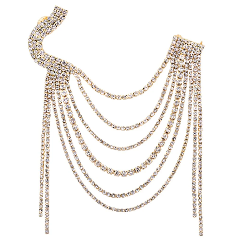 Dvacaman 2022 Trendy Crystal Rhinestone Tassel Shiny Brooches Pins For Women Sweater Coat Wedding Bridal Party Brooch Jewelry