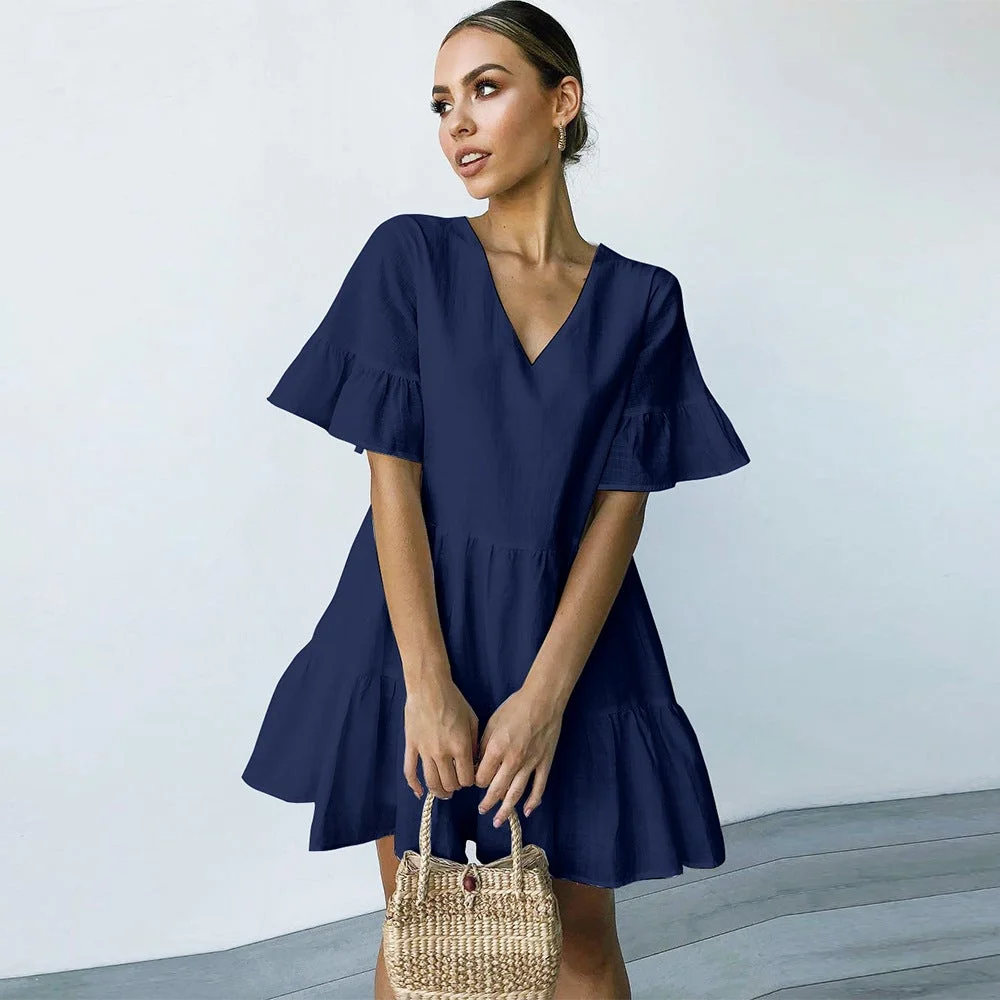 Women's V-neck Loose Fashionable A-line Dress