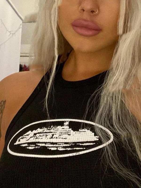 Brownm tank top with Landmark logo in white or black