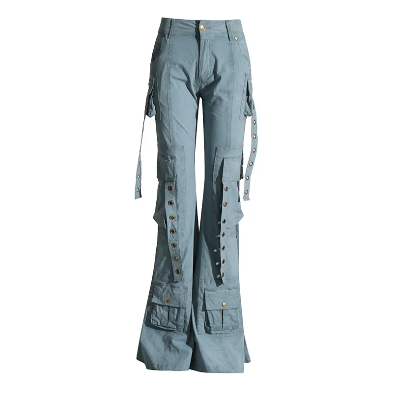 Zingj Sweet And Spicy Girl Group Wind Low-Waisted Trousers 2025 Summer New To Make Old Ribbon Repair Horn Jeans Woman