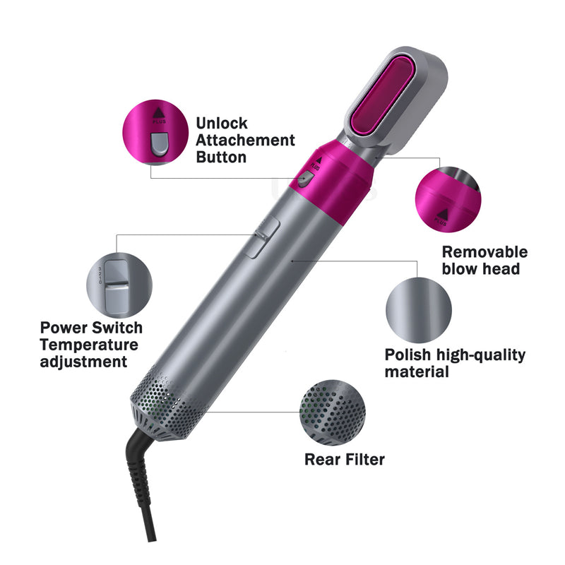 Details of parts 5 in1 hot air hair styler rose red product
