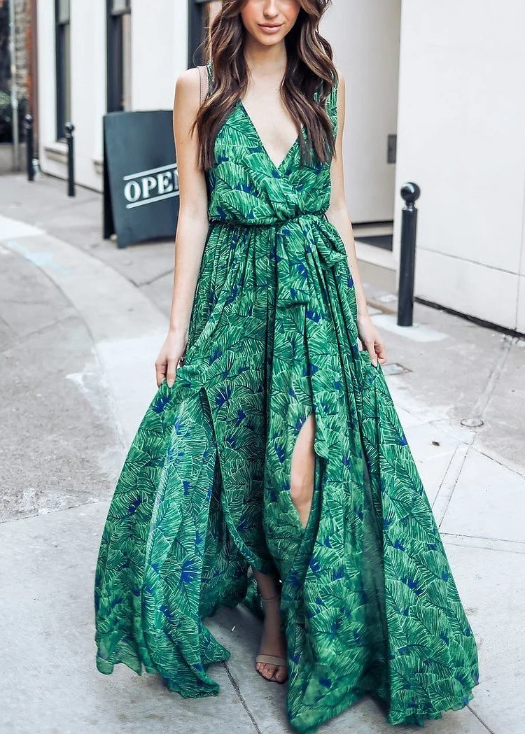 Green Bohemia Sleeveless Printed Maxi Dress