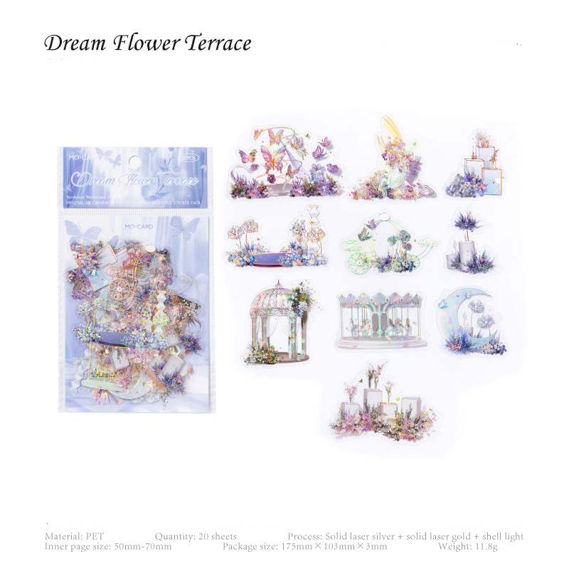 PET Sticker - Boundless Wonderland Series Vintage Flower Butterfly Landscape 