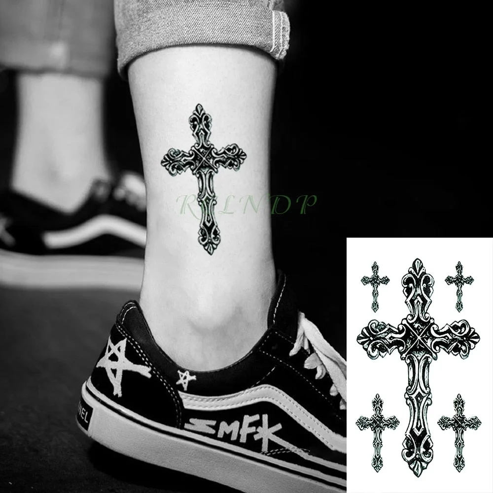 Waterproof Temporary Tattoo Stickers Cross Tribal Totem Fake Tatto Flash Tatoo Tatouage Neck Hand Back Foot for Girl Women Men