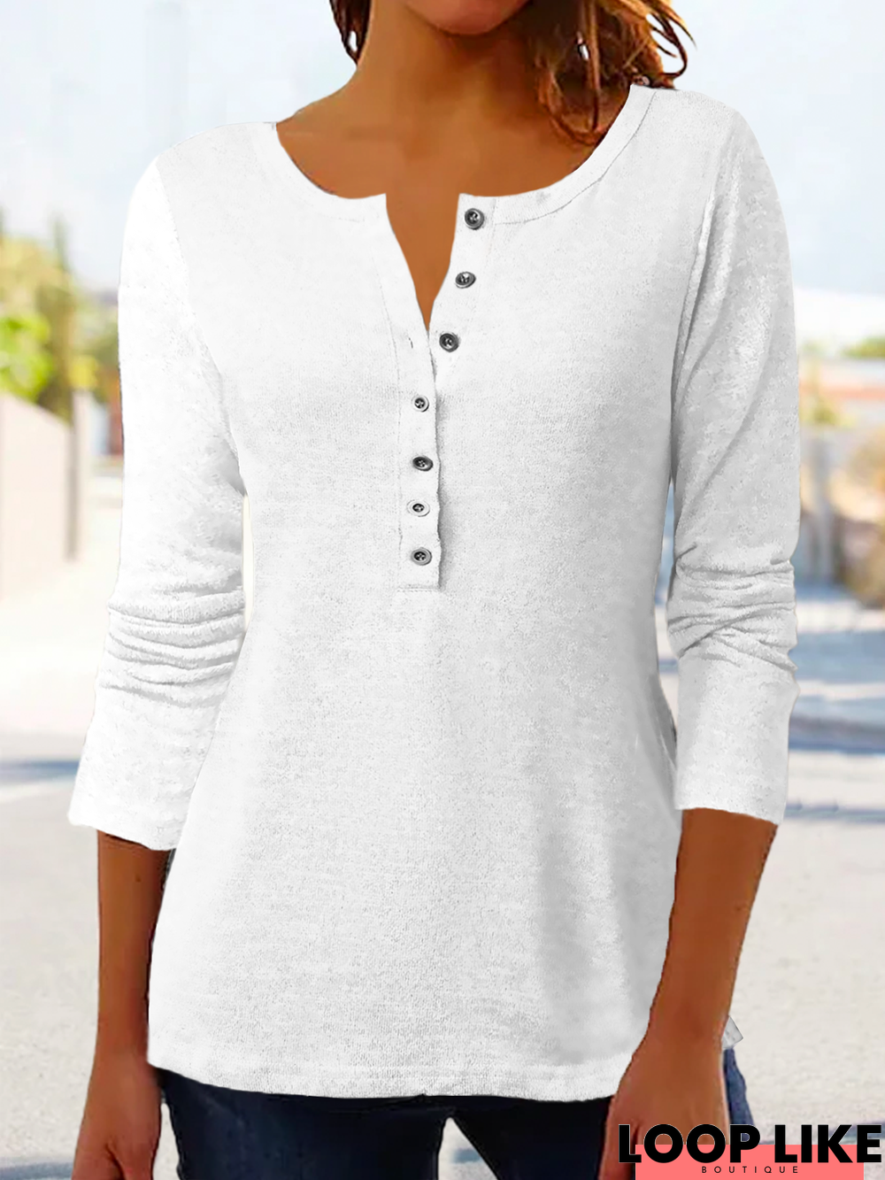 Plain Casual Long Sleeve Tunic Top