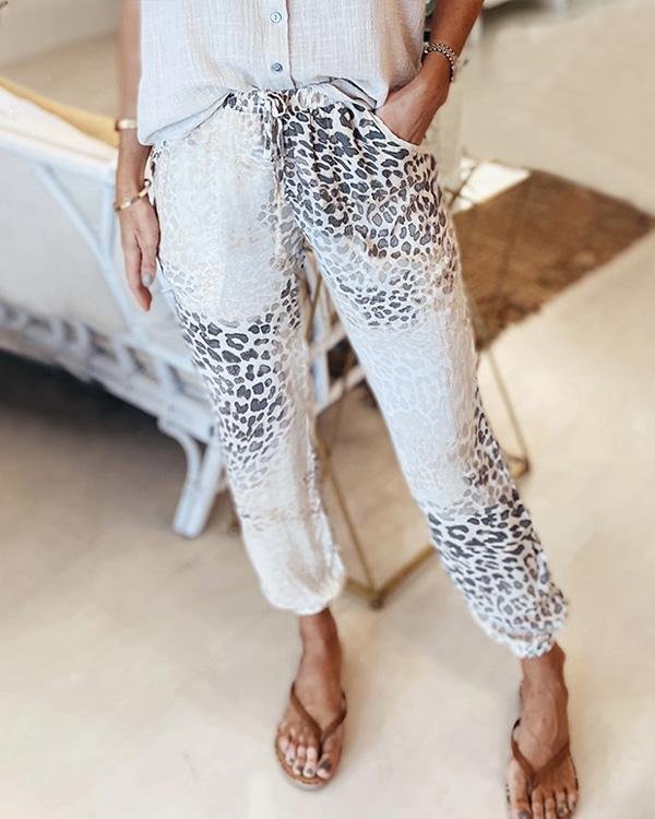 WoodyOrnament Leopard Print Drawstring Joggers