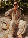 Loose And Plunging Floral Printed Long Sleeves Maxi Dresses