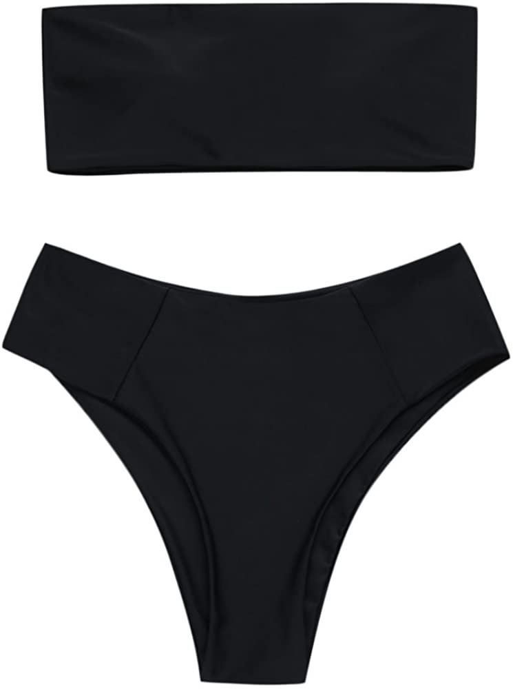 Women's Ribbed Bandeau Bikini Swimsuit Two Piece Tie Dye Removable Bikini Set Swimwear