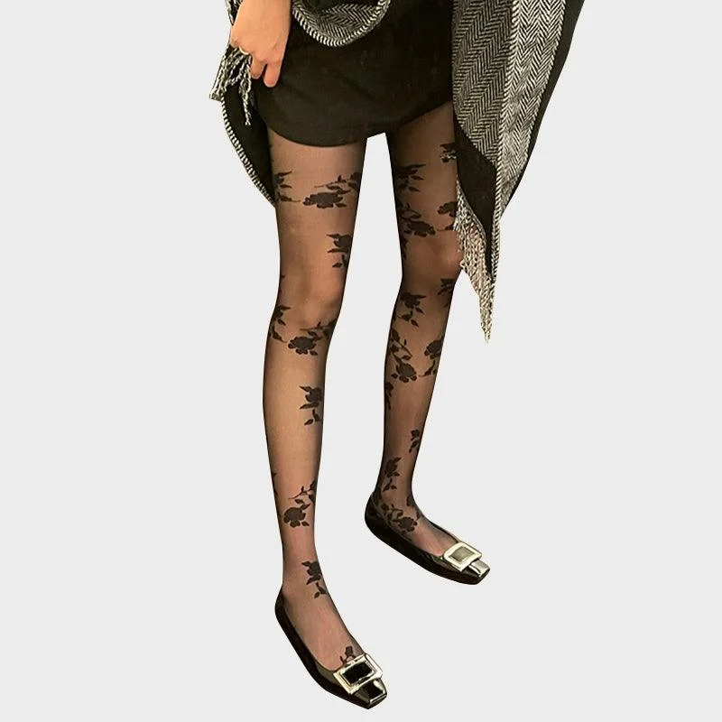 Turning Black Roses Stockings