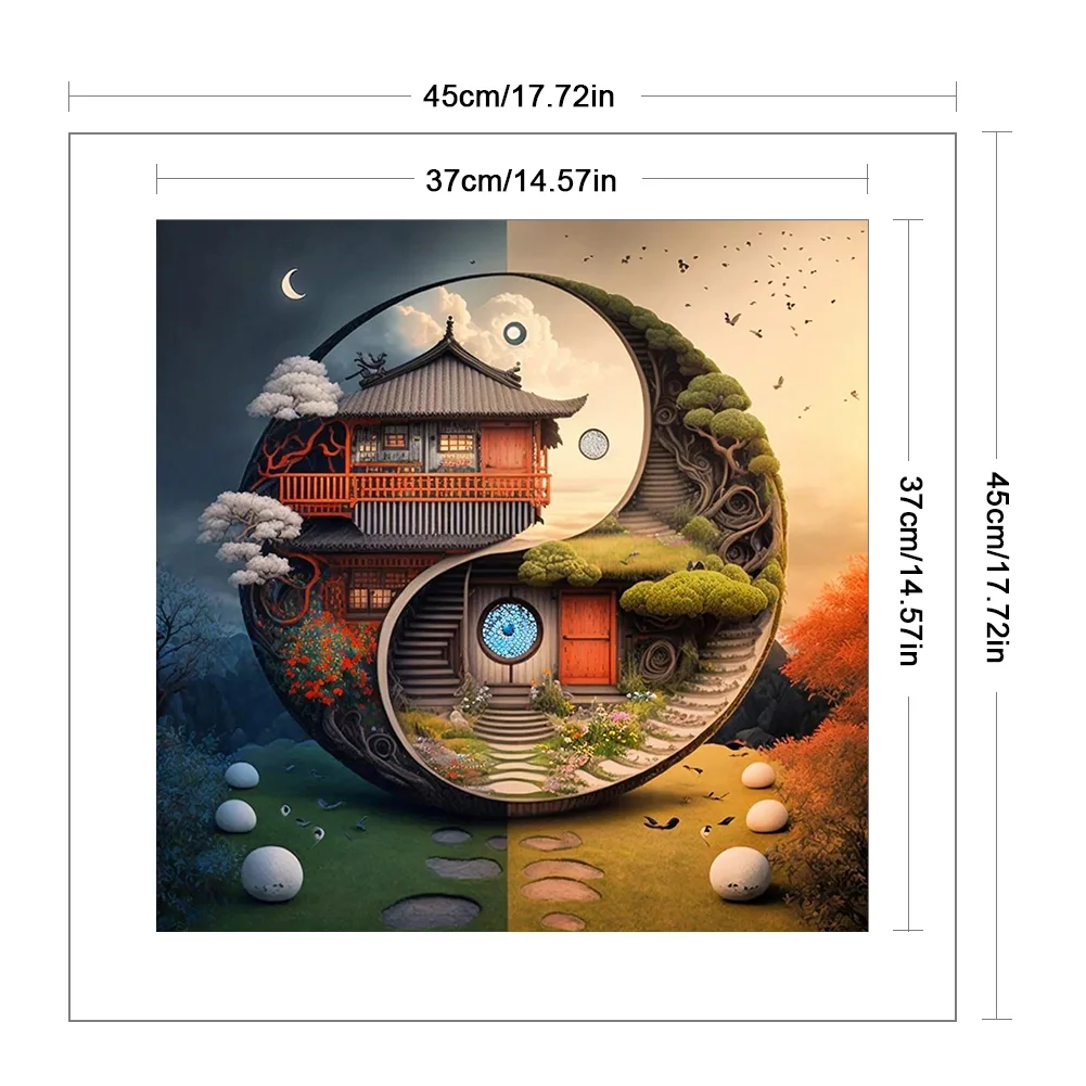 DIY Stamped Cross Stitch 11CT Full Embroidery 45*45cm - Tai Chi Diagram-Landscape Cabin