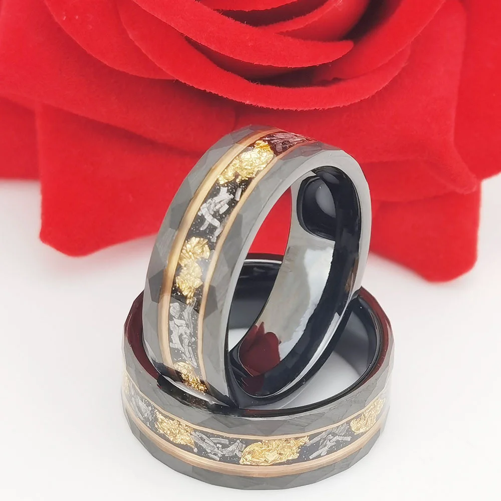 8MM Tungsten Matching Mens Women Flat Inlay Tungsten Faceted Couple Wedding Rings Comfort Fit