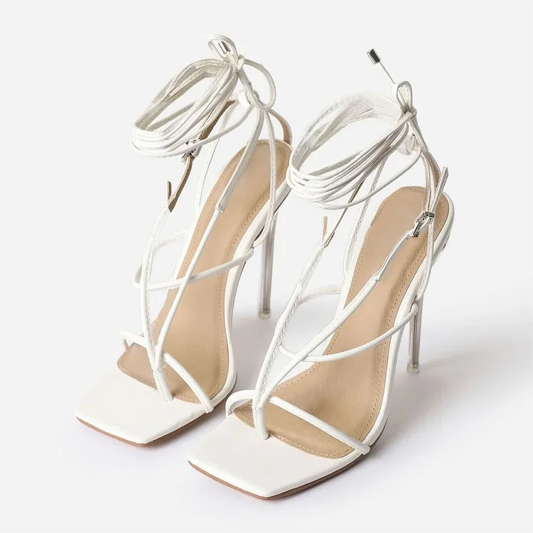 Custom Made White Strappy High Heel Sandals |FSJ Shoes