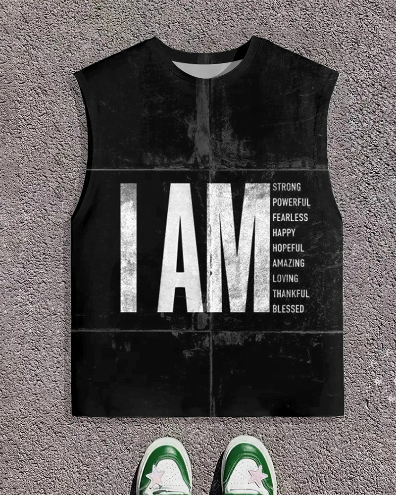 Men's Plus Size Street Fashion You Vs You Alphabet Print Round Neck Sleeveless Vest