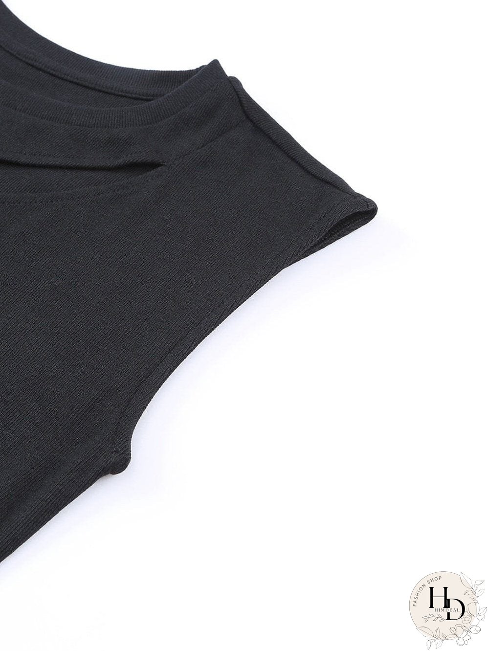 Edgy Black Cutout Sleeveless T-Shirt with Cap Sleeves