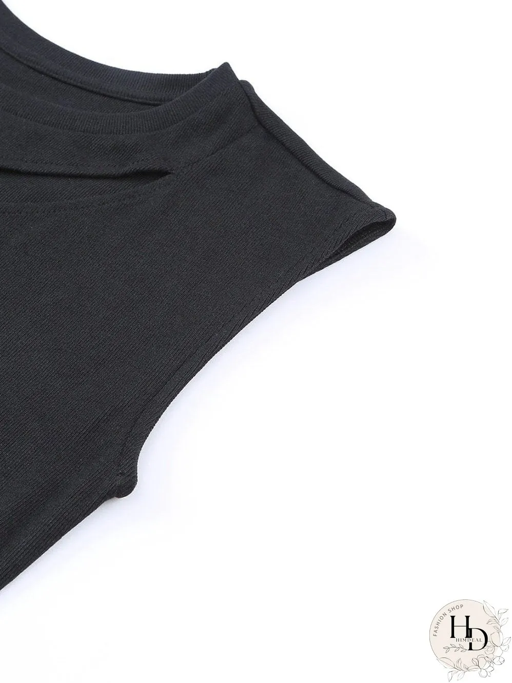 Edgy Black Cutout Sleeveless T-Shirt with Cap Sleeves