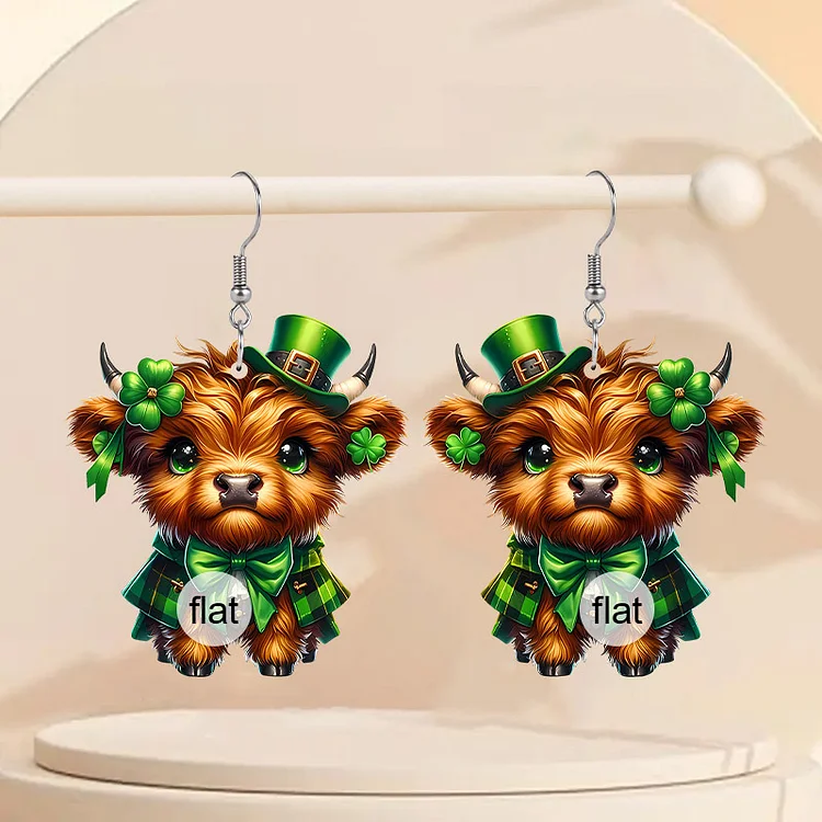 St. Patrick'S Day Cartoon Buffalo Earrings