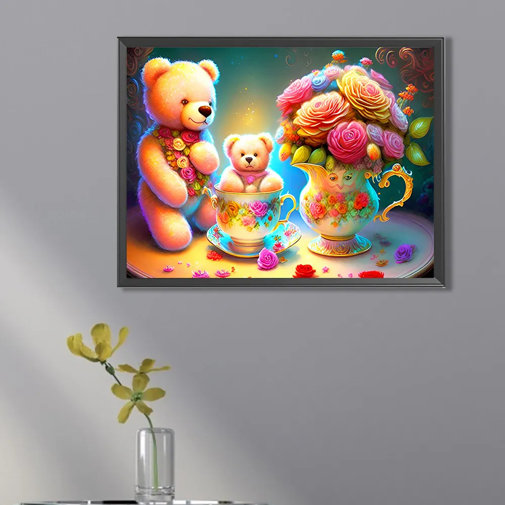 Full Round Diamond Painting 40*30cm - Roses And Teddy Bear