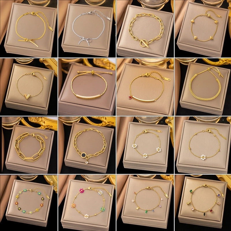 Basic Heart Shape Solid Color Bow Knot Titanium Steel Bracelets In Bulk