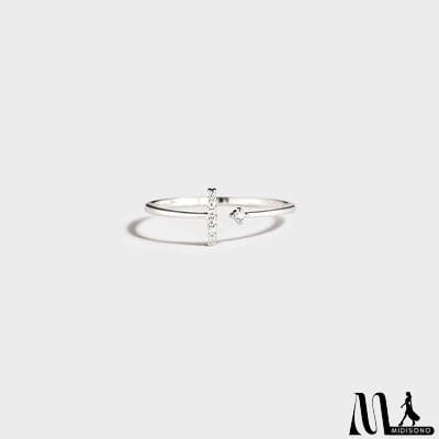 MidiSono - T Shape Inlaid Zircon 925 Sterling Silver Open Ring