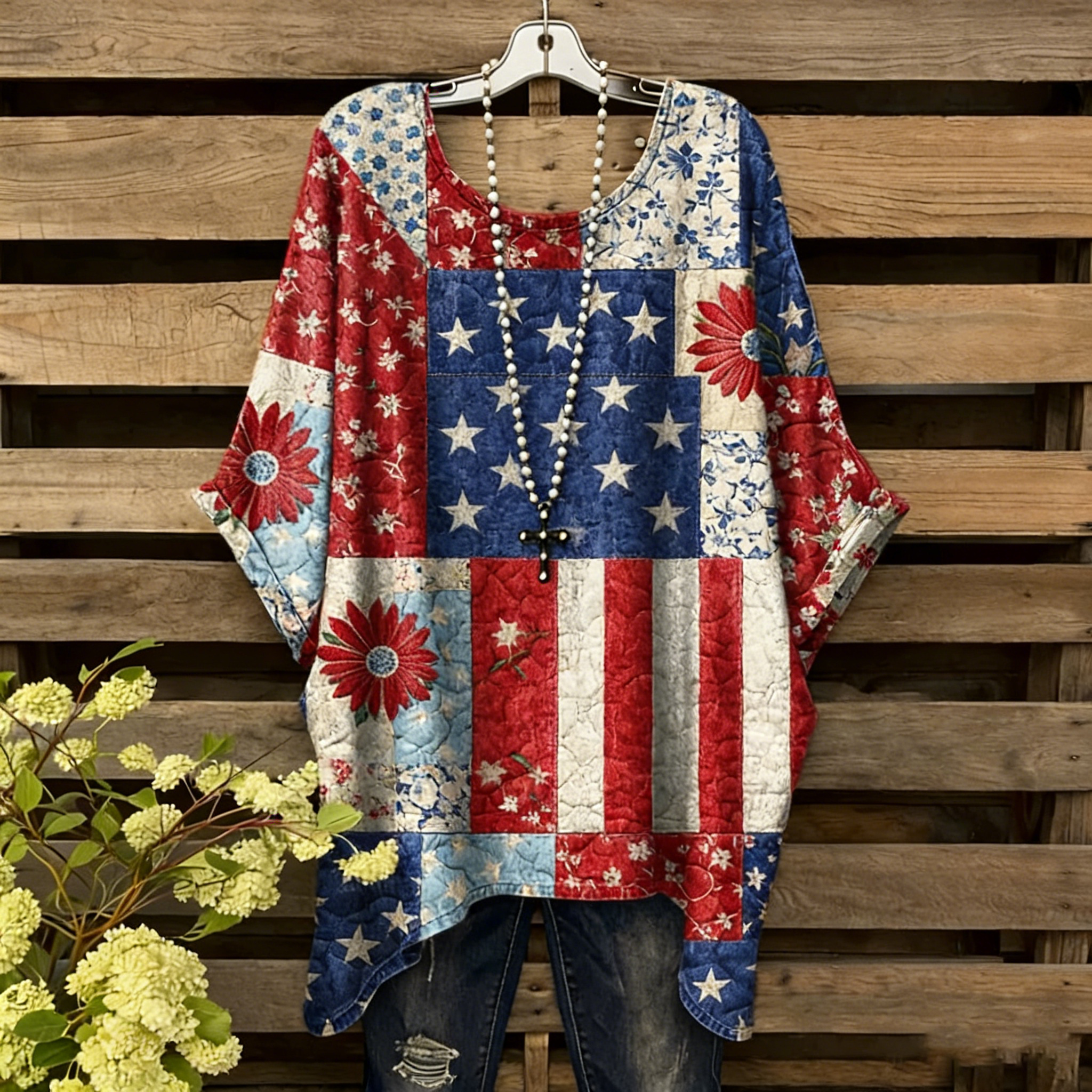 Women's Floral Patchwork Art Print Casual T-shirt wearshes