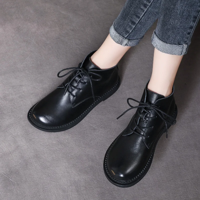 Yyvonne Single-Shoe Women's Flat-Bottomed Casual Women's Shoes Autumn New Martin Boots With Flat-Bottomed Soft Leather Short Boots