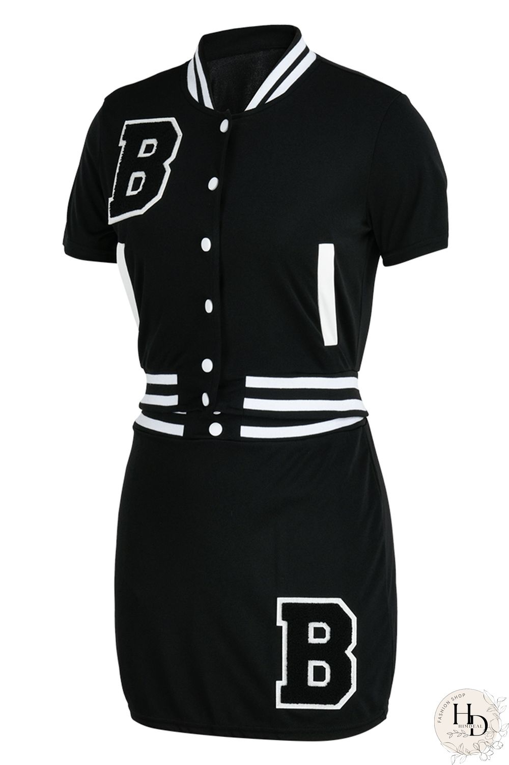 Black Fashion Casual Letter Embroidery Patchwork O Neck Short Sleeve Two Pieces