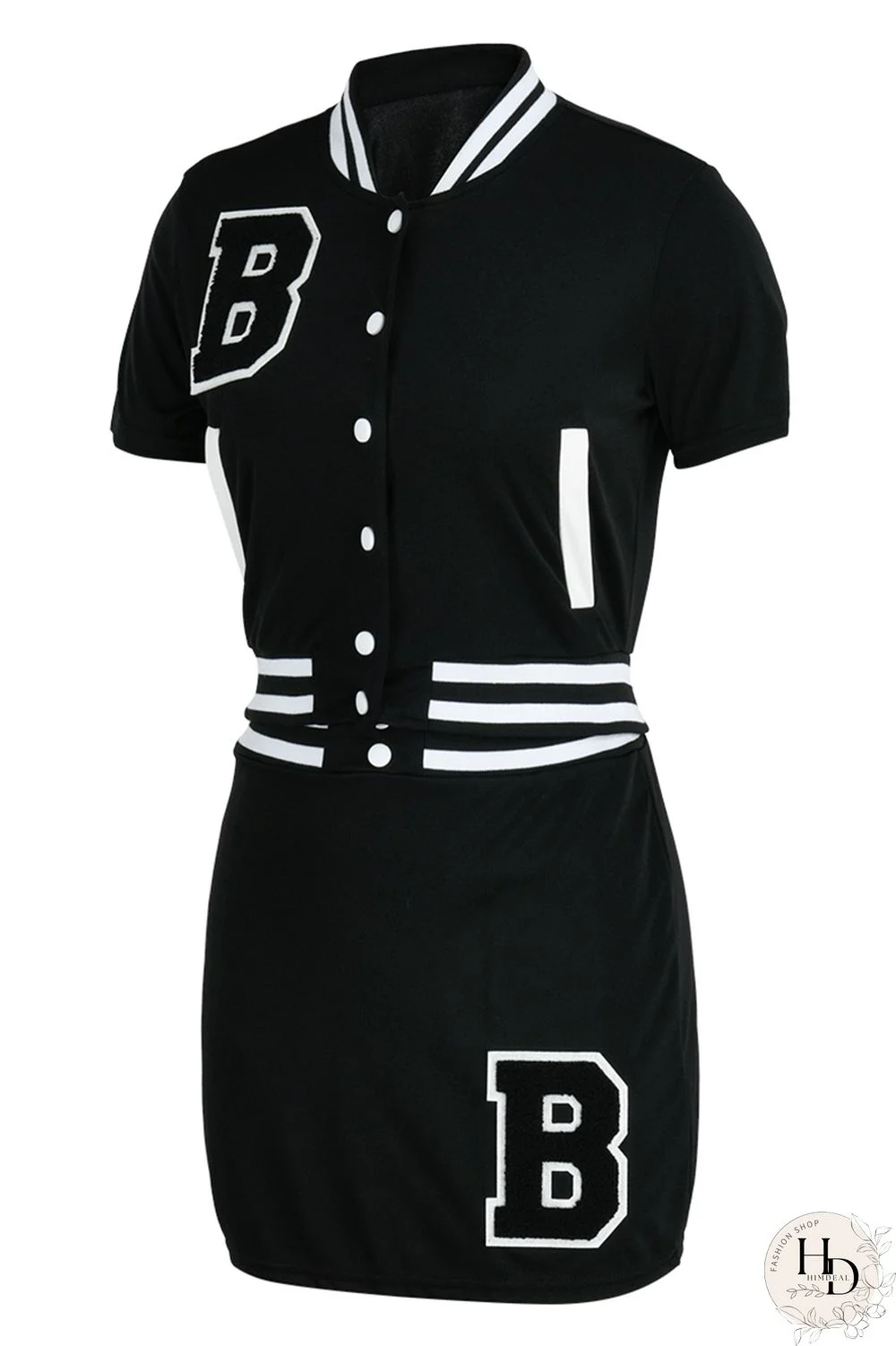 Black Fashion Casual Letter Embroidery Patchwork O Neck Short Sleeve Two Pieces