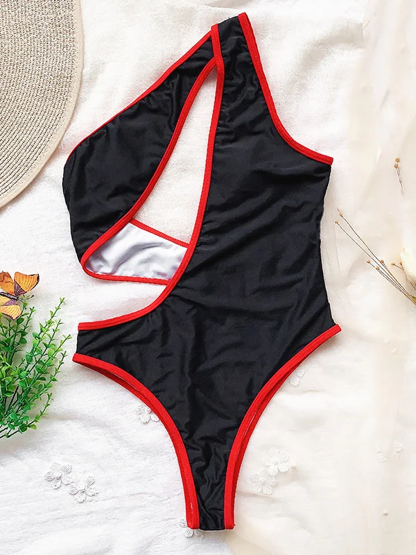 One-Shoulder Asymmetric Hollow One-Piece Swimwear 