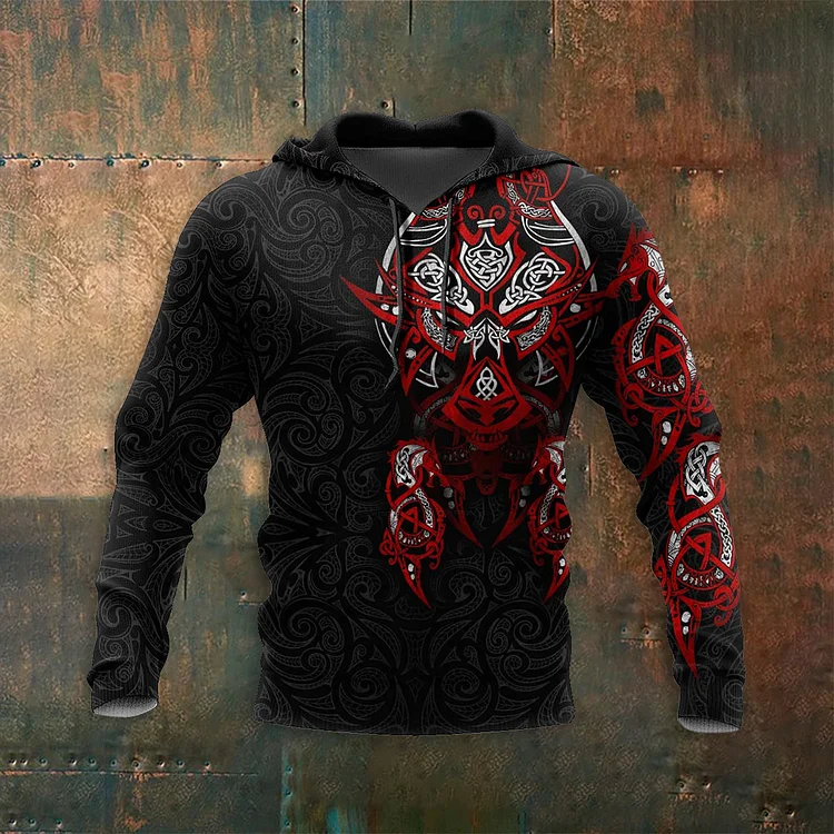 Comstylish Men's Red All Over Printed Hoodie