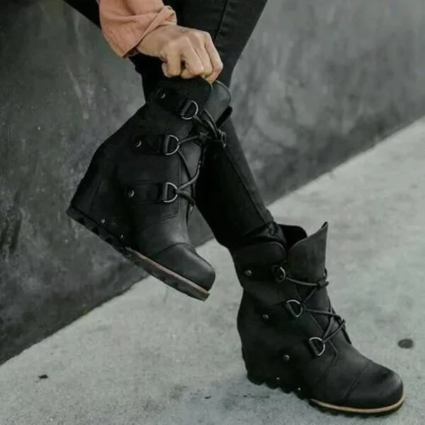 Women's Wedge Mid Waterproof Vegan Leather Boots