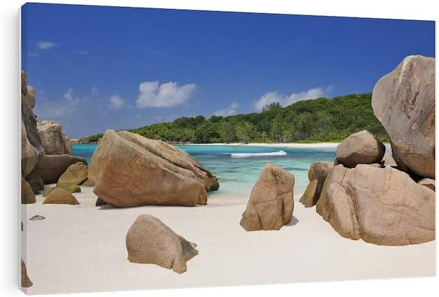 CafePress Canvas Wall Art Boulders ANSE Coco Beach Ready to Hang for Living Room, Bedroom or Office 30x20
