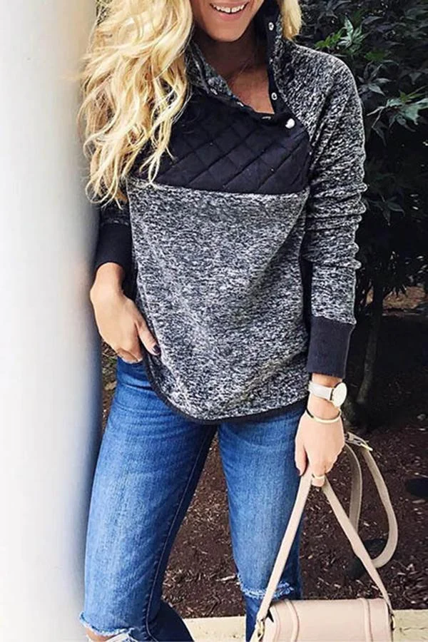 Diamond Lattice Patchwork Special Neck Sweatshirt-Allyzone-Allyzone