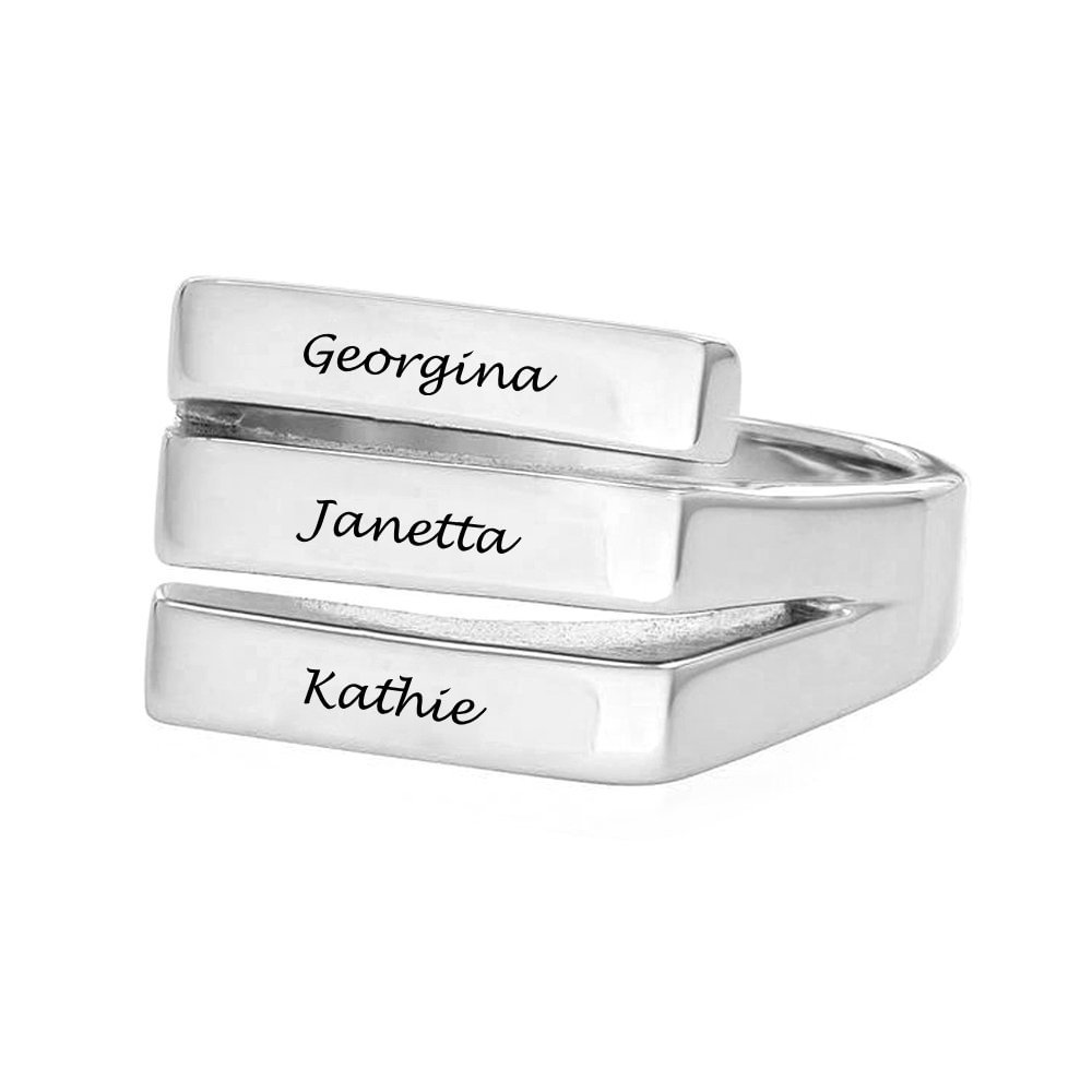Custom Trio Names Engraved Ring in Sterling Silver