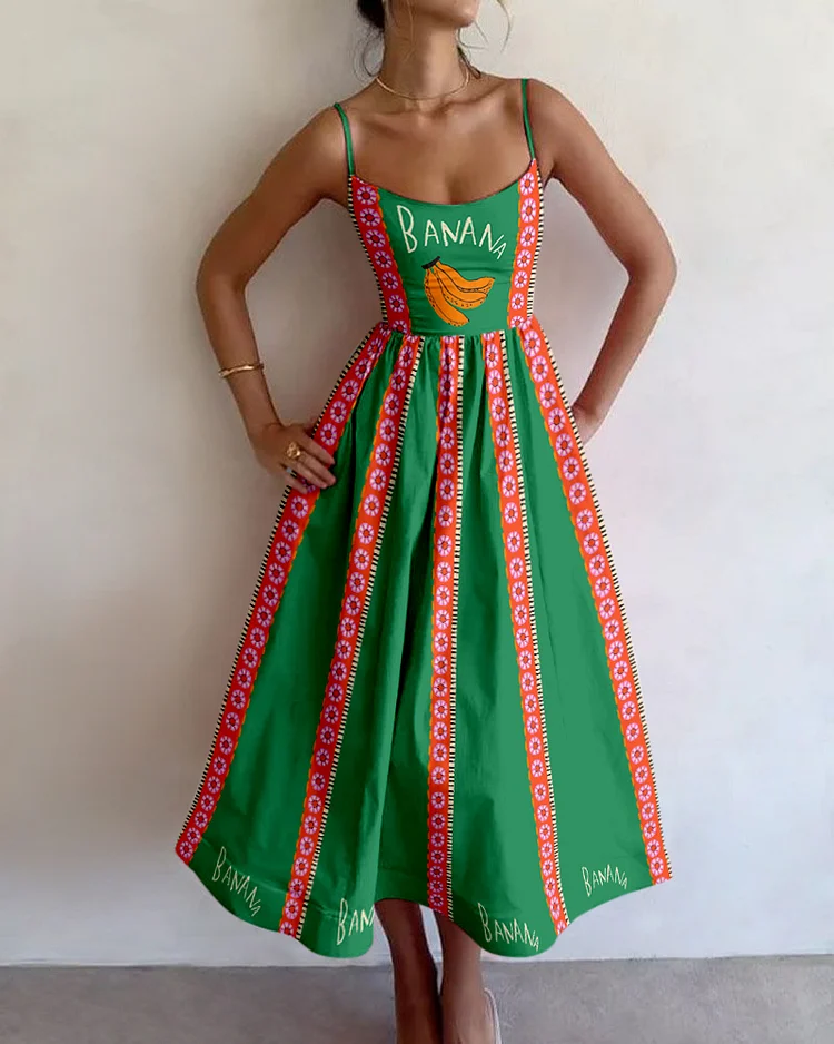 Vacation banana print slip dress