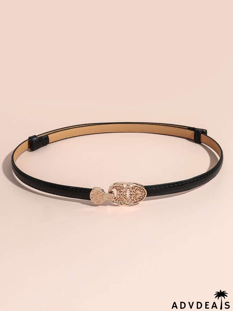 Hollow Out Buckle Decor Skinny Belt