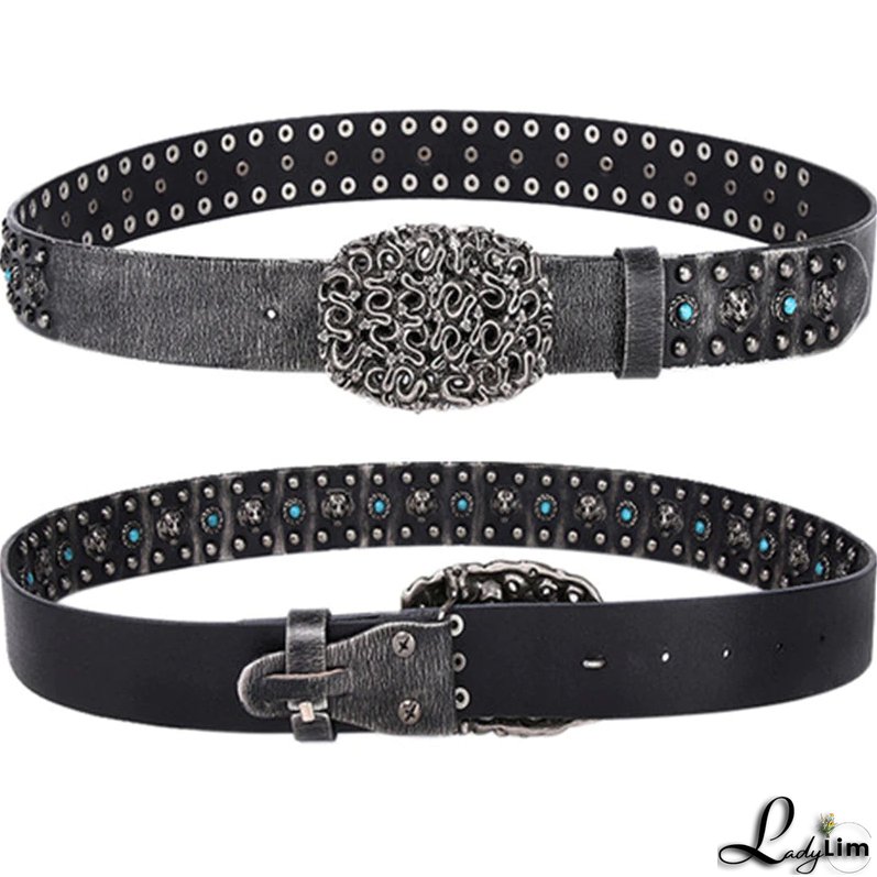 Western Style High quality western snake design buckle men's leather belt fashion jeans punk style belt willow nail retro snake buckle belt