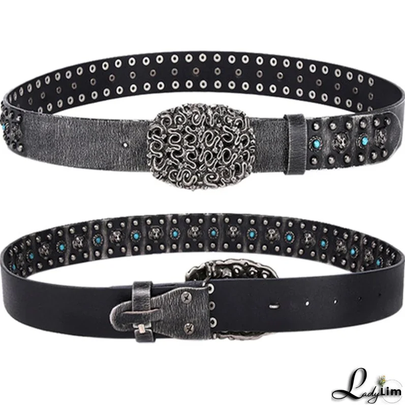 Western Style High quality western snake design buckle men's leather belt fashion jeans punk style belt willow nail retro snake buckle belt