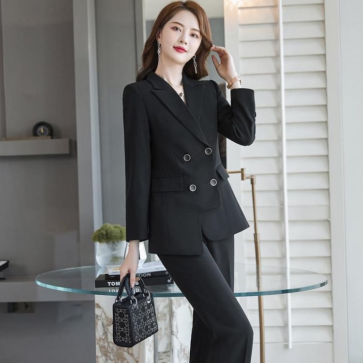 Women Pants Suit Uniform Designs Formal Style Office Lady Bussiness Attire Fall Winter Fashion Beautician Work Clothes