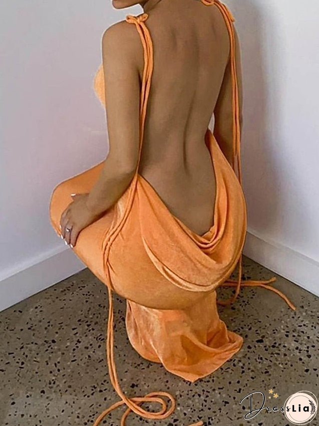 Long Dress Maxi Dress Party Dress Cocktail Dress Sheath Dress Pure Color Hoty Dress Party Backless Sleeveless Strap Dress Regular Fit White Blue Orange Spring Summer S M L for Women