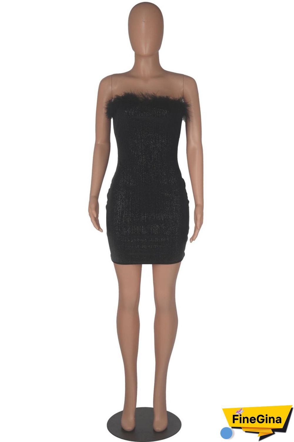 Black Sexy Solid Patchwork Backless Strapless Sleeveless Dress Dresses