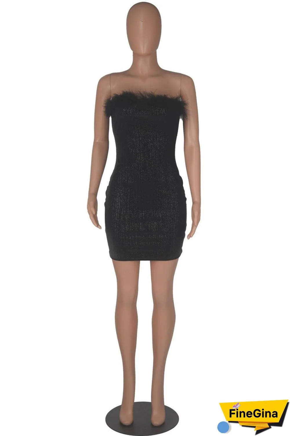 Black Sexy Solid Patchwork Backless Strapless Sleeveless Dress Dresses