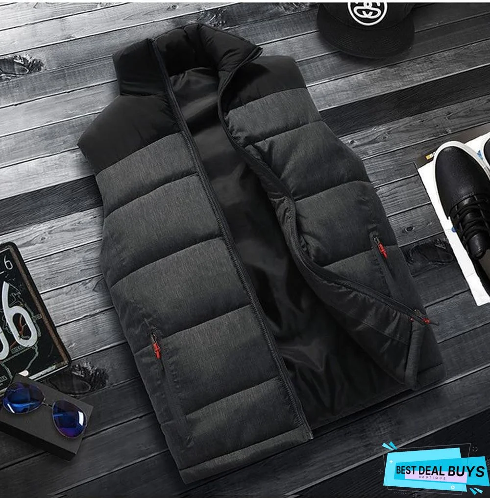 Men Down Vest Men's Warm Thick Coats Jacket and Coats Zipper Multiple Pockets Casual Vests Sleeveless Jacket