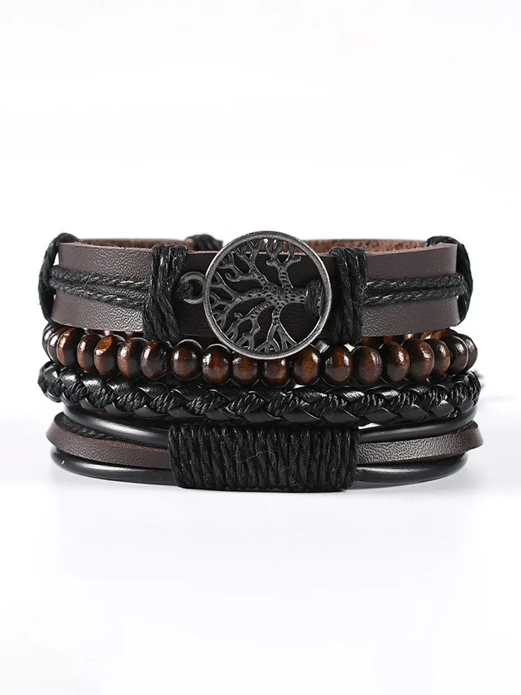 Tree Of Life Handmade Pu Braided Men's Bracelet
